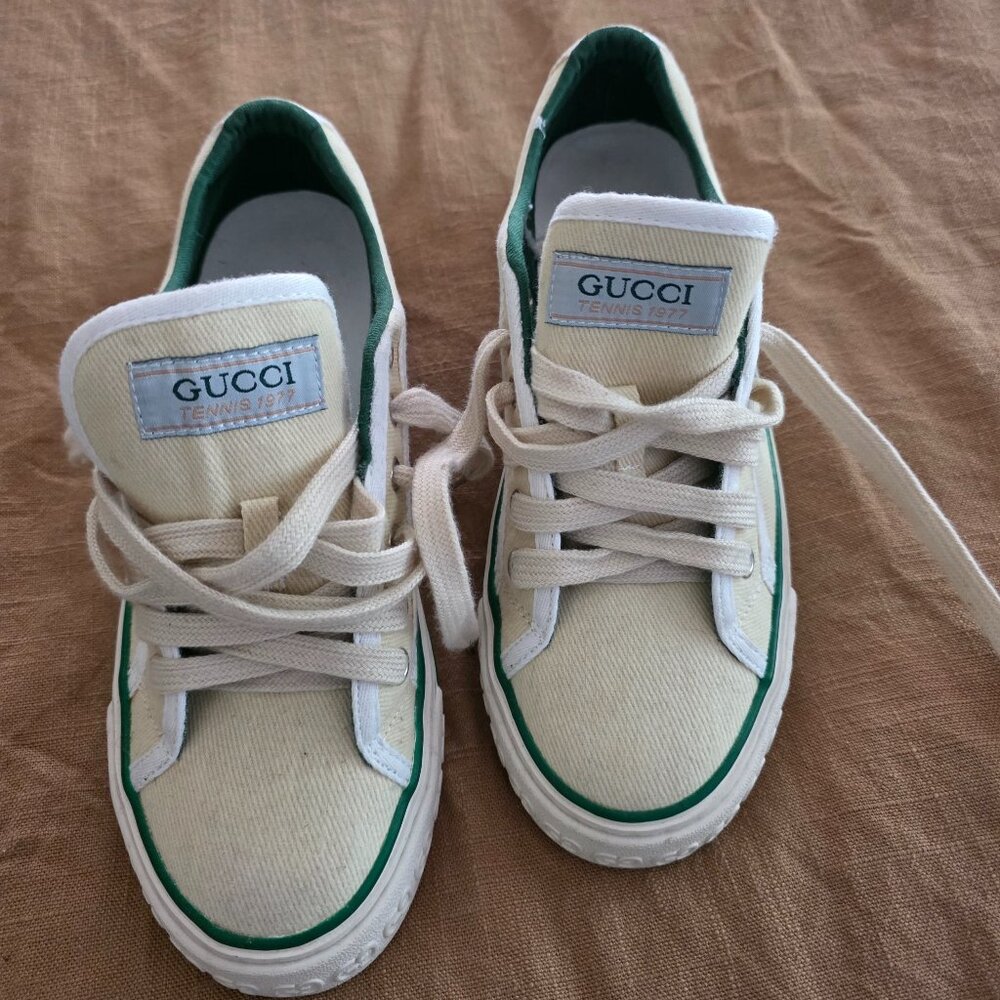 Gucci 1977 Tennis Butter Cotton Sneakers 39 Shoes Retro Vintage Stripe
